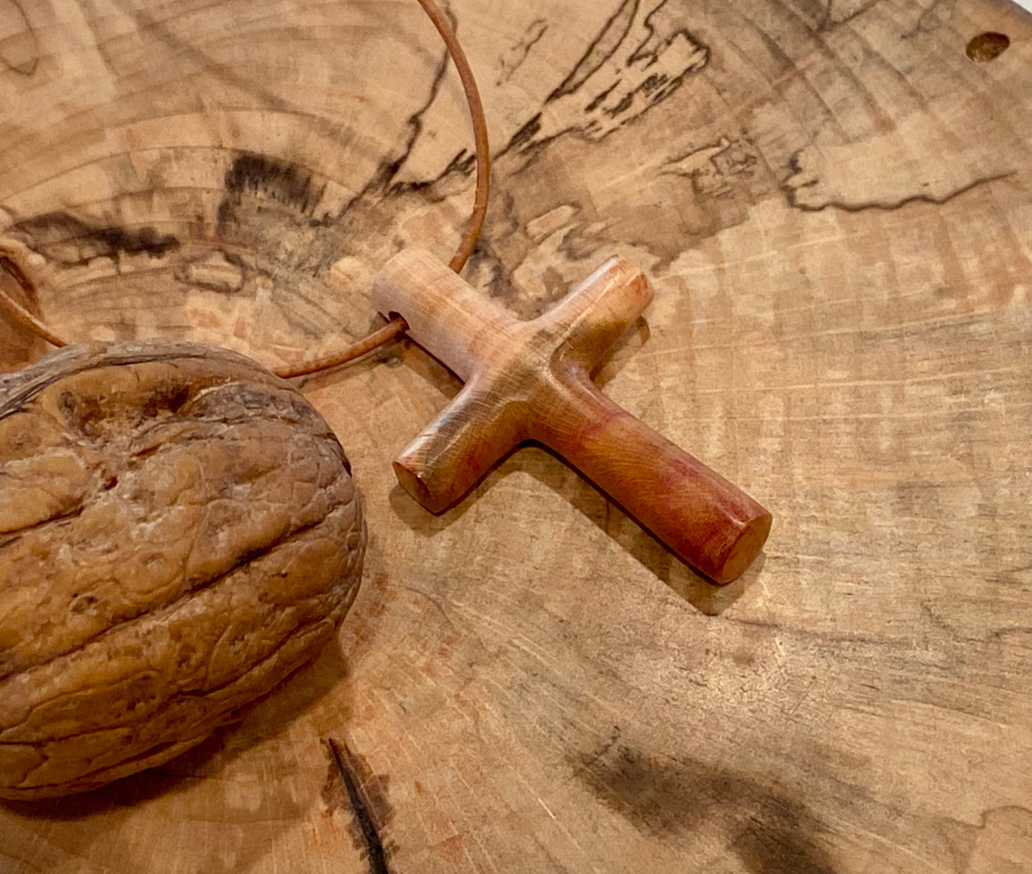 Plum Wood Cross Necklace #3