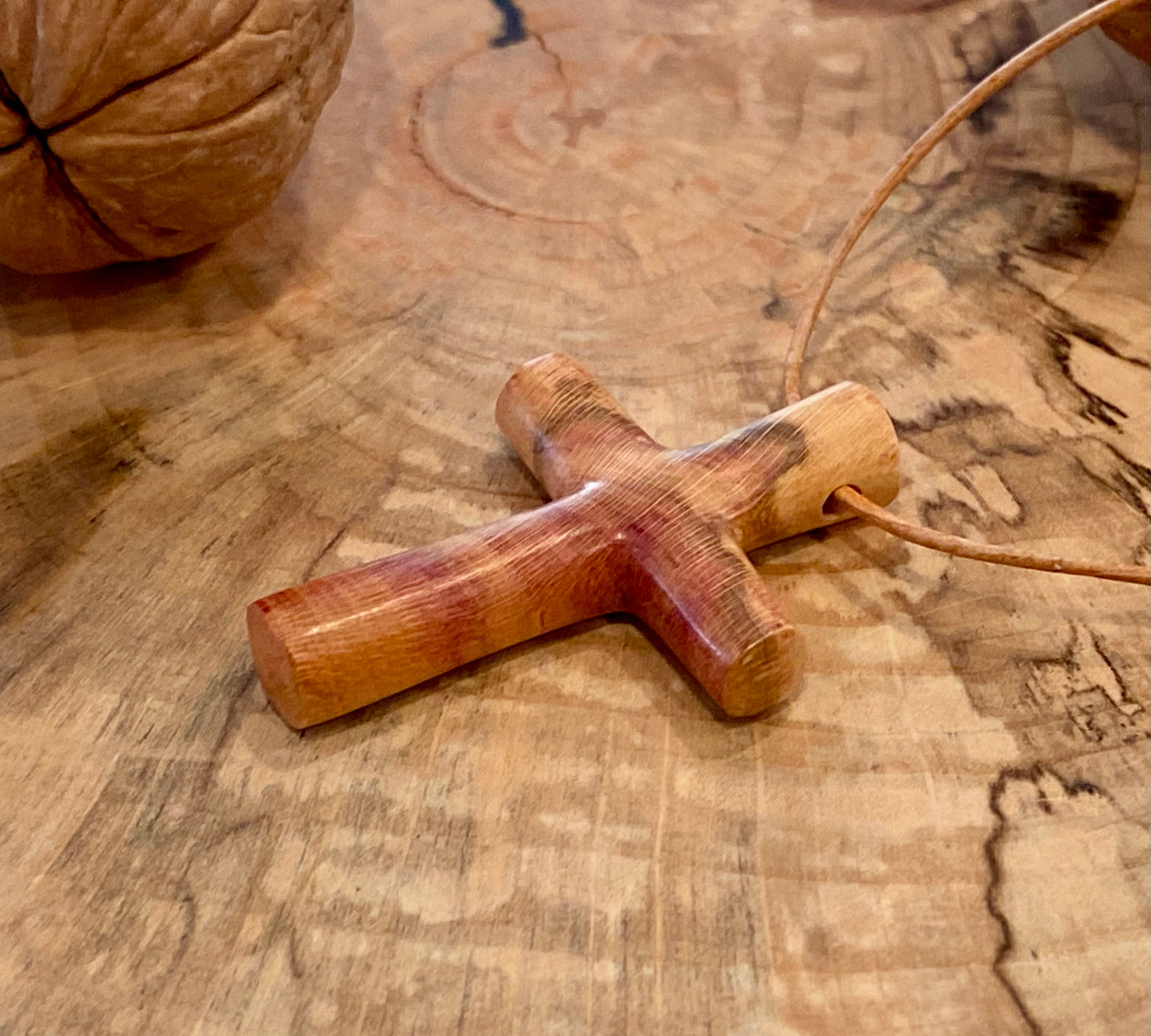 Plum Wood Cross Necklace #7
