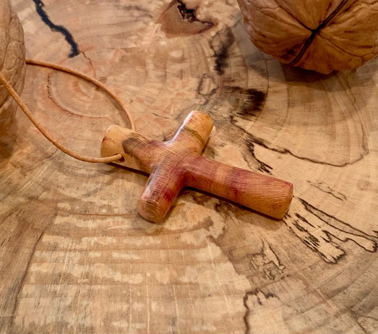 Plum Wood Cross Necklace #7